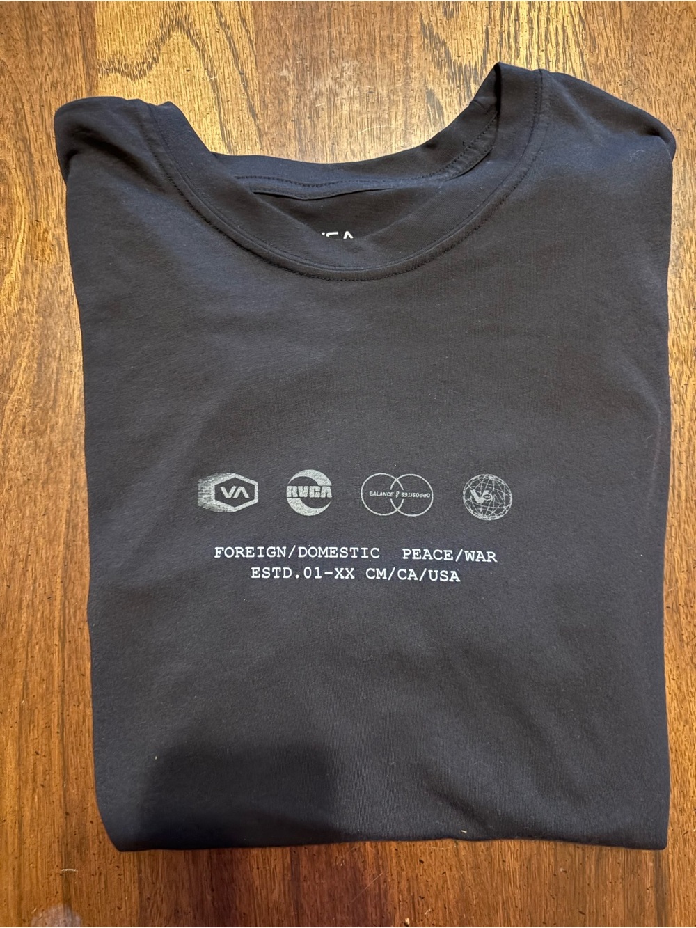 RVCA Black Short-Sleeve Graphic Logo Tee with White Print